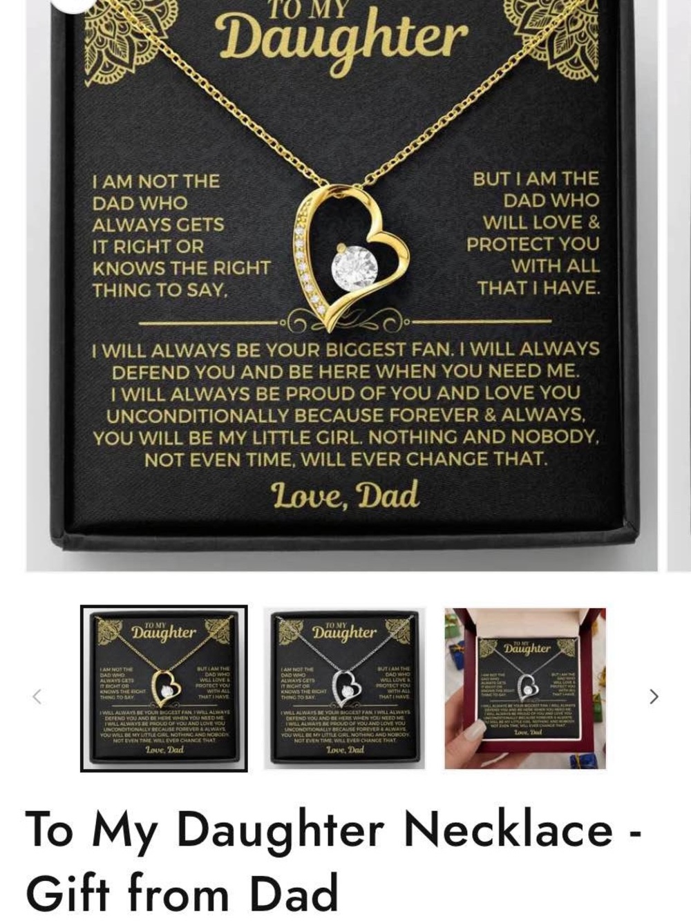 To My Daughter Heart Pendant Necklace - Gold